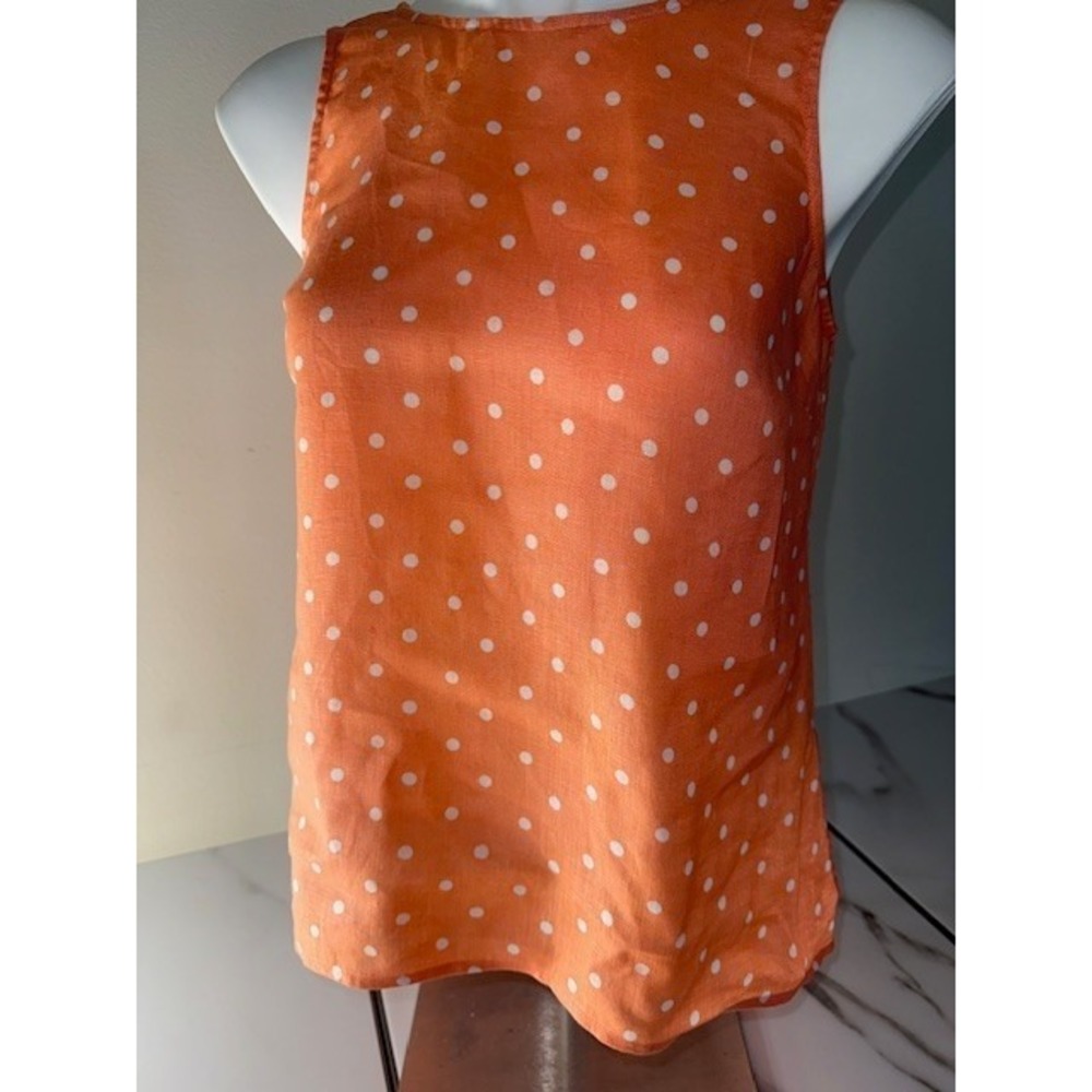 Kaari Blue Tank Top Women XS Orange Polka Dot Sleeveless Casual Cottagecore
